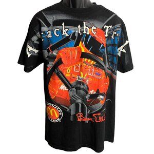 Vintage 1998 Bill Elliot Crewneck T Shirt L Black AOP Attack the Track McDonalds